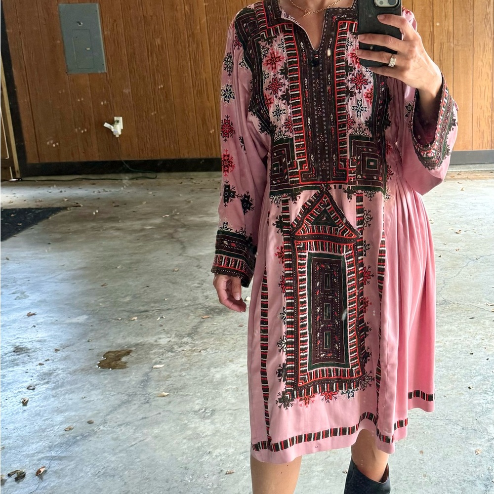 Vintage handmade silk embroidered one of a kind dress.  Size M-L